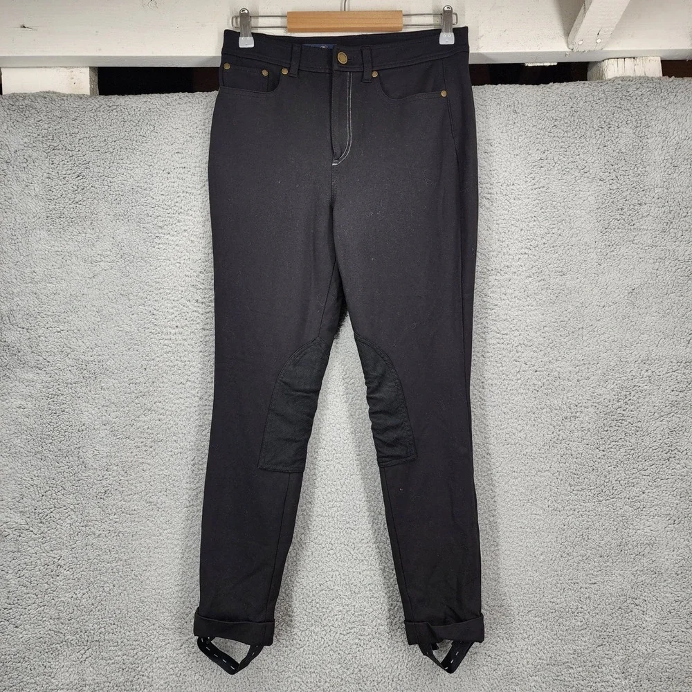 Brooks Brothers Womens Black Stirrup Equestrian Riding Pants Knee Patch Size 8